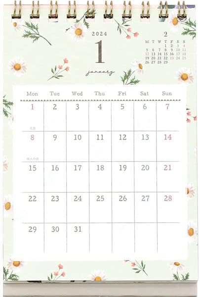 カレンダー 4月始まり 卓上 2024 月曜始まり 1月始まり 木目 シンプルナチュラル ブラウン オフィス おしゃれ 日本製 書き込める 書き込み WD-950