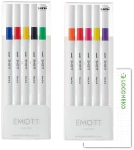 三菱鉛筆 サインペン EMOTT エモット 5色x2セット【ビビッドカラー+パッションカラー】+ ロコネコカード