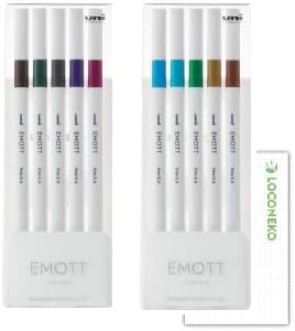 三菱鉛筆 サインペン EMOTT エモット 5色x2セット【ビンテージカラー+アイランドカラー】+ ロコネコカード