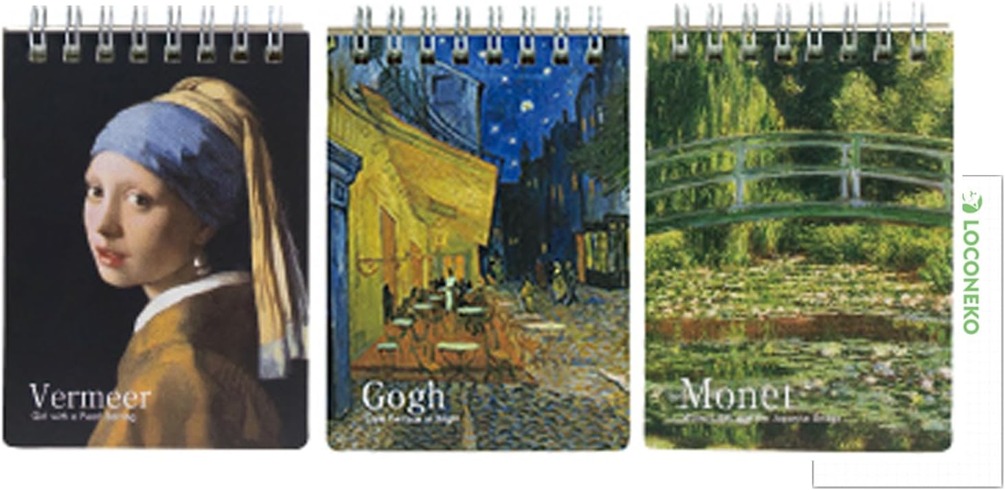 セキセイ アゾンアーティストツインリングメモ A7 3冊セット ( フェルメール/ゴッホ/モネ ) +ロコネコカード