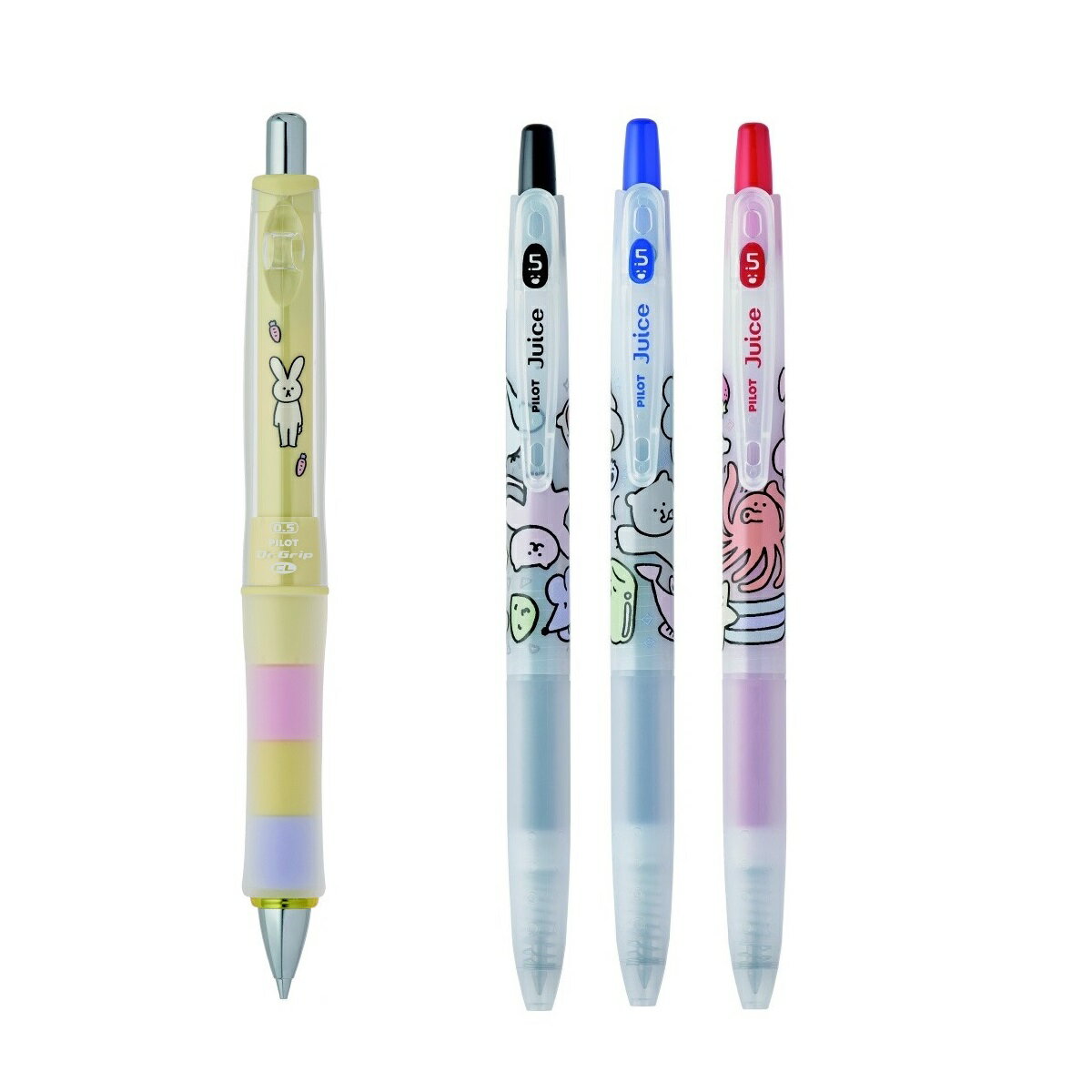 パイロット 限定 やまさきみのり ゆるーく応援【Play Border シャープ 0.5 ふつウサギ + Juice ボールペン0.5 黒/赤/青 プレッシャー...