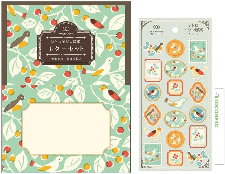 エヌビー社 レターWANOWA 小鳥と実 & 和風シール大 WANOWA 小鳥と実 セット + ロコネコカード