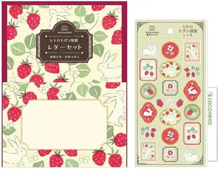 エヌビー社 レターWANOWA 苺うさぎ & 和風シール大 WANOWA 苺うさぎ セット + ロコネコカード