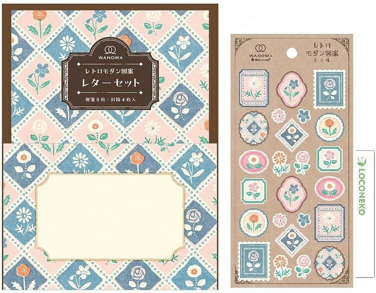 エヌビー社 レターWANOWA 花図案 & 和風シール大 WANOWA 花図案 セット + ロコネコカード