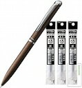 ぺんてる ゲルインキボールペン エナージェルフィルグラフィ 0.5mm 黒インク BLN2005【本体 + 替芯3本】+ロコネコカード (ブラウン)