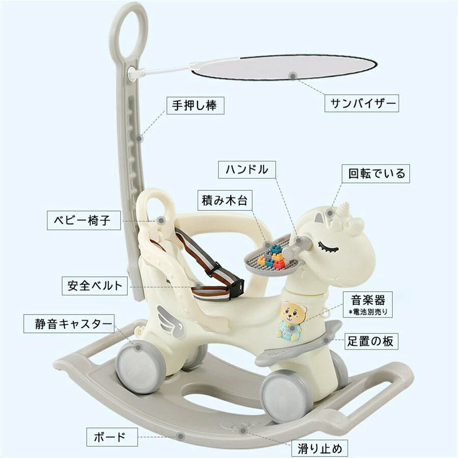 イトウショップ20の木馬おもちゃロッキングホース乗り物ベビーカーベビーウォーカー乗用玩具足こぎ子供ベビー四輪車車輪付き手押し子供おもちゃロッキングホースロッキング木馬足こぎ子供誕生日プレゼント｜アングル2