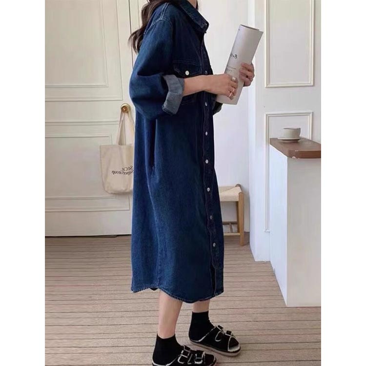 ロング丈 ミモレ丈ワンピース デニムワンピース 長袖 ワンピース シャツワンピース レディース ロングシャツ デニムジャケット デニムシャツワンピース ひざ丈 ワンピース きれいめ ゆったり 大きいサイズ 体型カバー 春 夏 秋 ito0101-10003422 イトウショップ20 サンプル画像3