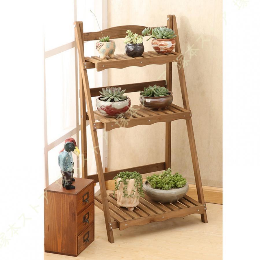 Flower Stand - フラワースタンド 室内 盆栽棚 プランタースタンド 花台 観葉植物 棚 木製 階段状 折りたたみ可能 設置不要 ベランダ 玄関 ガーデン 飾り棚 屋外 お庭