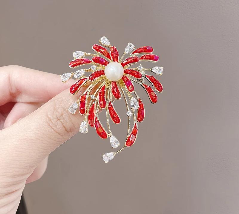 母の日 敬老 ブローチ レディース ファッション 女性 かわいい おしゃれ 韓国 高級 ギフト プレゼント アクセサリー ジュエリー コサージュ エレガント クリスタル キラキラ ラインストーン パール ピン 花火 装飾