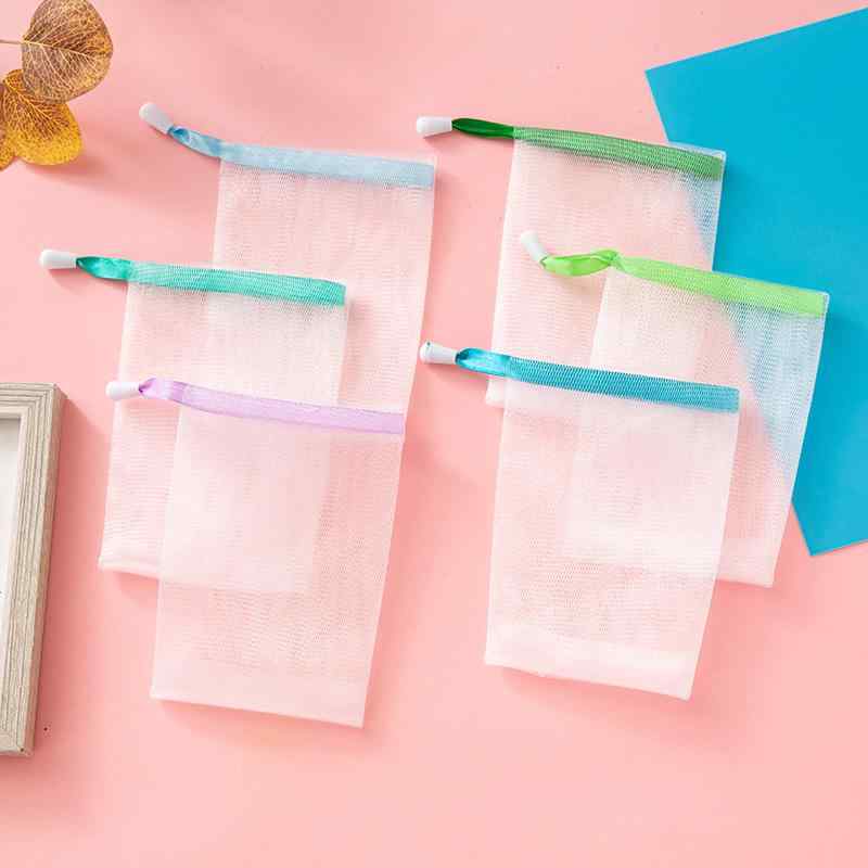 洗顔ネット 泡立て カラーリボン 潔面用 石鹸対応 発泡 ネットバッグ 柔らかい素材 使いやすい 日常使い・素材: PE・サイズ: 9×15cm・カラー: 彩色