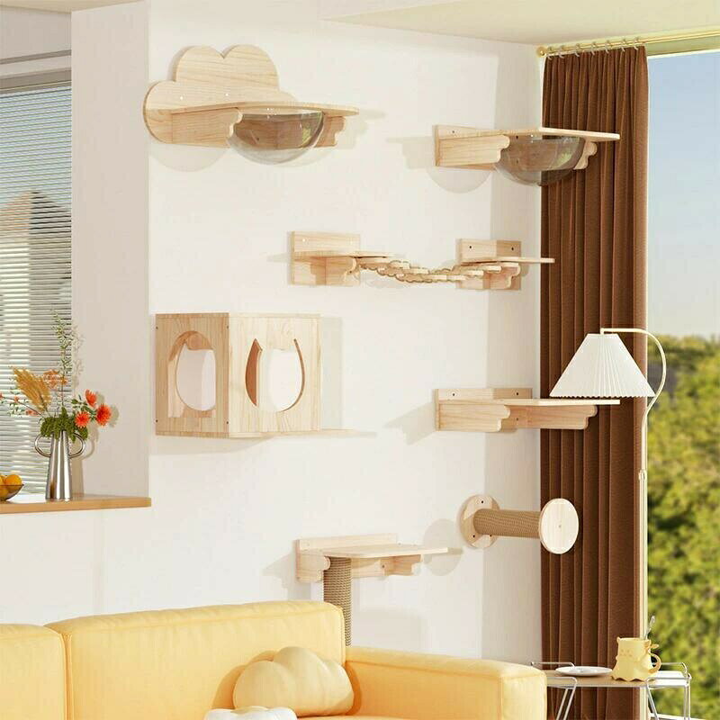猫用 キャットタワー 猫ウォックセット 猫家具 キャットステップ 猫棚 猫ハウス 木...