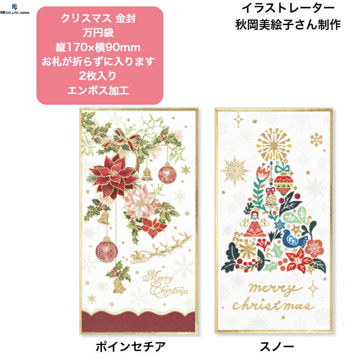 クリスマス 万円袋 のし袋 2枚入り ポインセチア スノー お札が折らずにはいります エンボス加工 ここ..