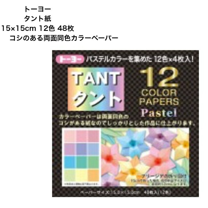 トーヨー TANT タント紙 パステルカラー 12色 48枚 コシのある両面同色カラーペーパー 15×15cm フリー..