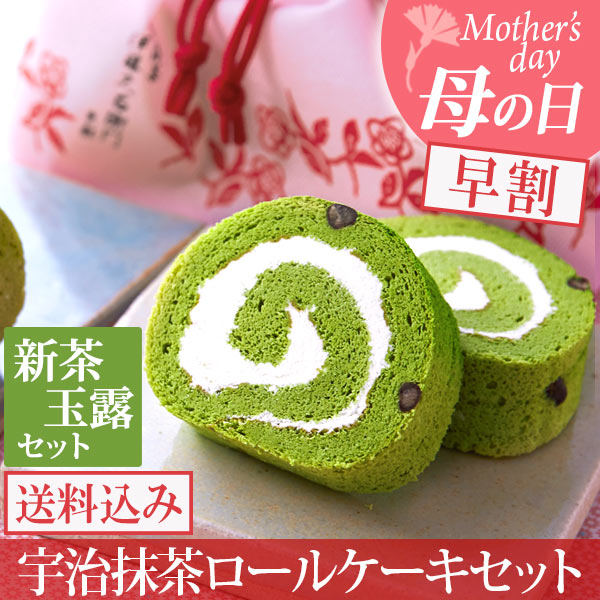 母の日 ギフト 2018 宇治抹茶ロールケーキ ＆ 宇治新茶・玉露 巾着セット 送料無料§ 母...