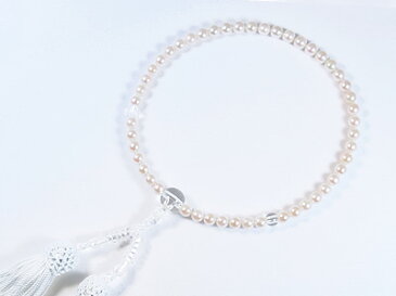 ホワイト系パール念珠（数珠）＜5〜5.5mm＞あこや真珠念珠（数珠）人絹（白）アコヤ真珠数珠 J-427【当店のクーポンを是非ご利用下さい】