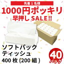 【5月12日20時〜1000円 ポッキリ 在庫1点のみ!】早押し セール! 送料無料 国産 ティッシュペーパー ソフトパック 200組 40個 20200003...