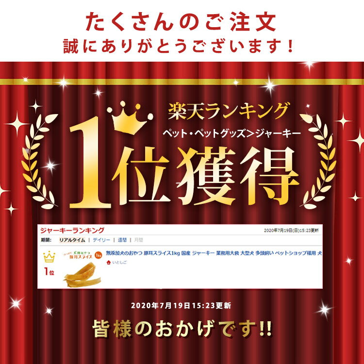 【25日は消費税還元ポイント10倍SALE】【送料無料】【いとしご】 無添加 犬のおやつ 豚耳スライス1kg(500g×2) ジャーキー 【 国産 業務用大袋 大型犬 多頭飼い 犬おやつ 無添加 国産 大袋 硬い ドッグフード シニア アレルギー グルテンフリー グレインフリー】