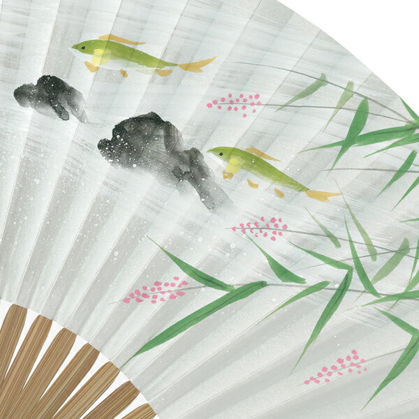 男性用 京扇子 紙扇子 唐木 手書き京扇子 萩に鮎 Ab63