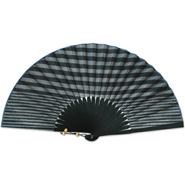 男性用布扇子 両横細縞紺