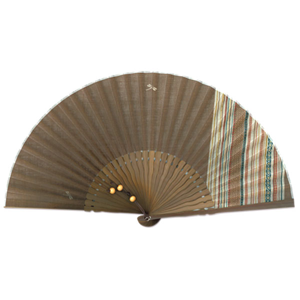 男性用布扇子 縦縞茶 トンボ