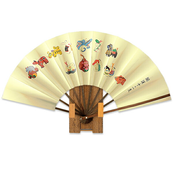 外国へのお土産飾り扇子 開運十二支セット＜ゴマ竹台付き ＞