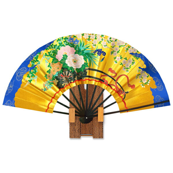外国へのお土産飾り扇子 青雲花車/ゴマ竹台付き