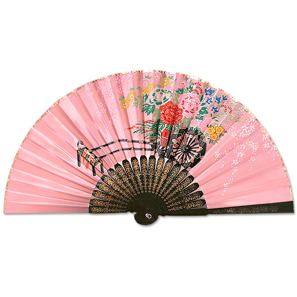China Ornaments - 飾り京扇子　サテン扇子　花車 ピンク　21cm