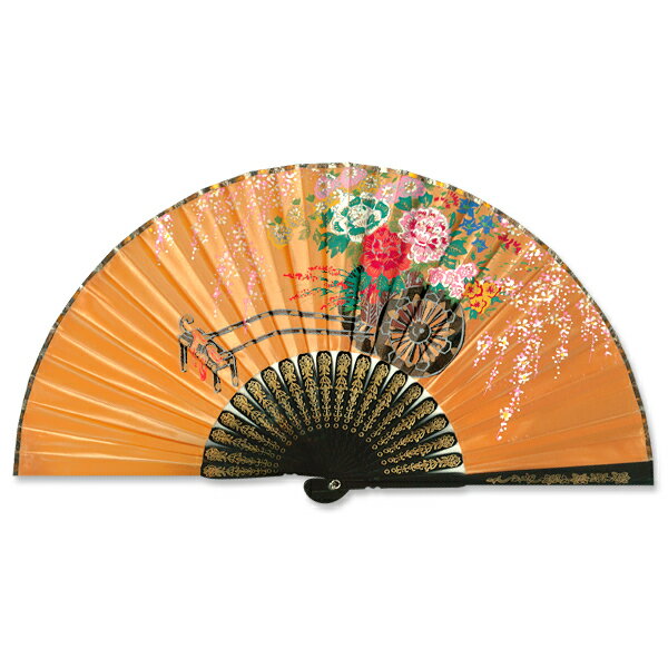 飾り京扇子　サテン扇子　花車 金茶　21cm