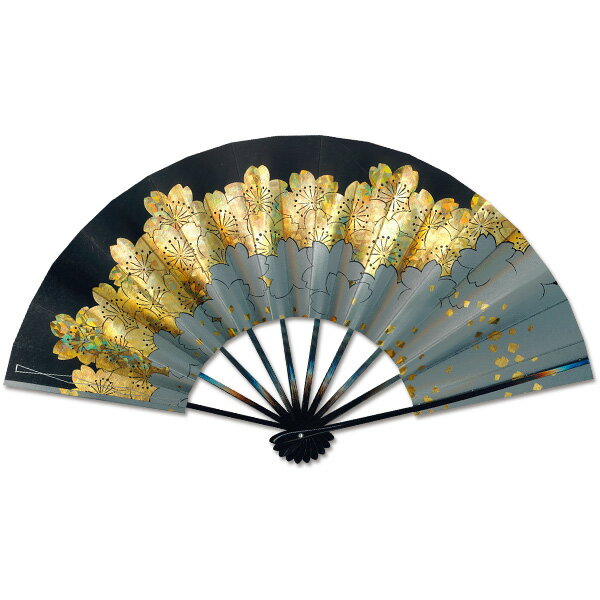 舞扇子 黒銀地 ホロ箔 桜 [名入れ不可]