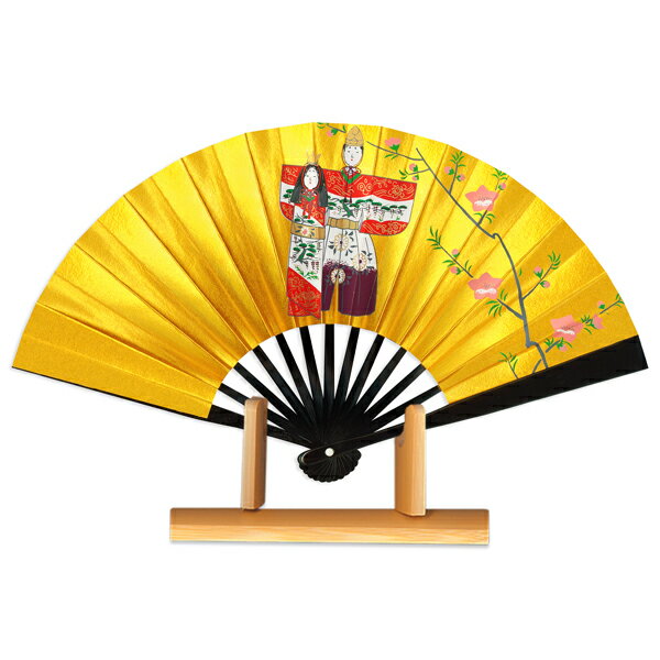 お雛様扇子 飾り茶扇台付きセット/黒塗/たち雛