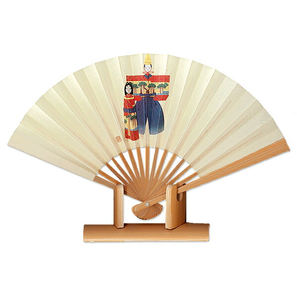 ひな祭り 扇子 飾り 茶扇 台付きセット 白竹たち雛