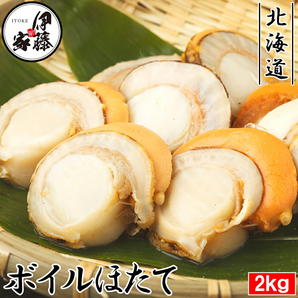 ホタテ ボイルホタテ 2kg (1kg×2P) (1kg/約18-20粒) 送料無料 北海道産 蒸し帆立 特大 ひも付き 2L ビッグサイズ ボイル帆立 ほたて貝 業務用 生食可 贈答用 ギフト BBQ 御歳暮 お中元