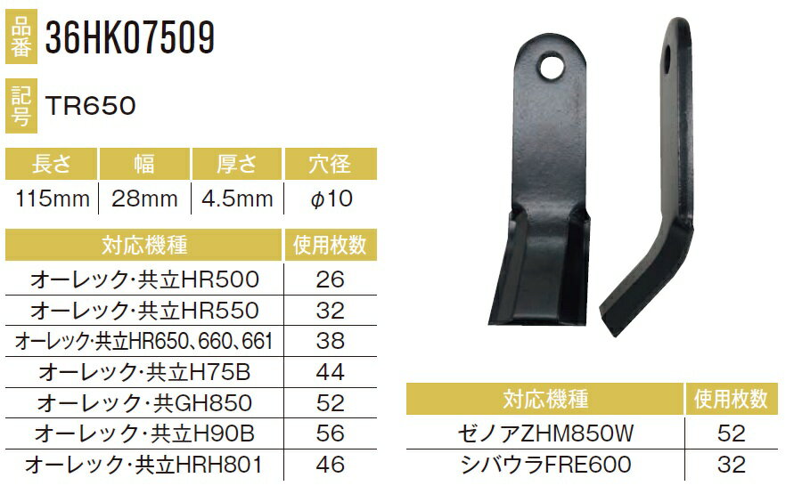 オーレック 共立 HRH801用ナイフ 46本セット36HK07509×46本 【東日興産/TONICHI/TN/安価社外品/替刃/爪】