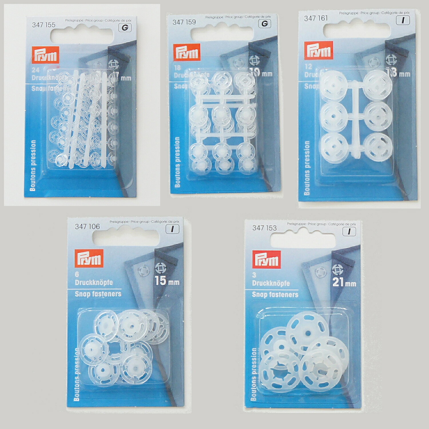 Rakuten - PRYM　プラスチックスナップ　丸型　白　7mm／24セット入・10mm／18セット入・13mm／12セット入・15mm／6セット入・21mm／3セット入　　　1647106・1647159・1647161・1647155・1647153