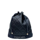 【中古AB/使用感小】CHANEL シャネル ヴィンテージ マトラッセ ロゴ ミニ 巾着 SV金具 レディース リュック・デイパック ネイビー 20430044