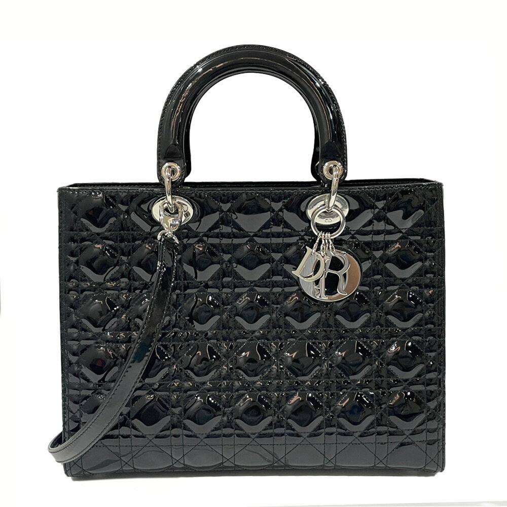 【中古A/美品】Christian Dior クリスチャンディオール ハンドバッグ レディディオール カナージュ クラシック ラージ SV金具 2WAY レディース ブラック 20458936