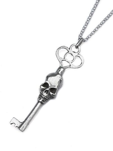 Blue Bayer Design ブルーベイヤーデザイン 【 W Skull Key Necklace (White Bronze) ダブル スカル キー ネックレス ホワイト ブロンズ 】[ 正規品 ] ペンダント チェーン シルバー ピューター オールド ドクロ 鍵 銀 白 錫 髑髏 メンズ レディース