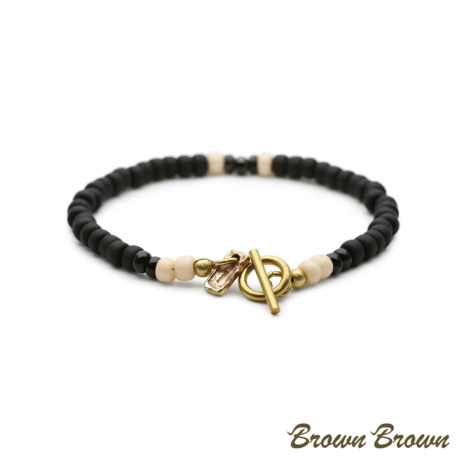 BrownBrown ブラウンブラウン 【 ガラスビーズ ブレスレット ( BLACK ) [ BBL-1298 ]】[ 正規品 ] ブラックビーズブレスレット シンプル 黒 白 おしゃれ プレゼント ユニセックス ギフト ペア メンズ レディース 人気 ブランド おしゃれ プチギフト