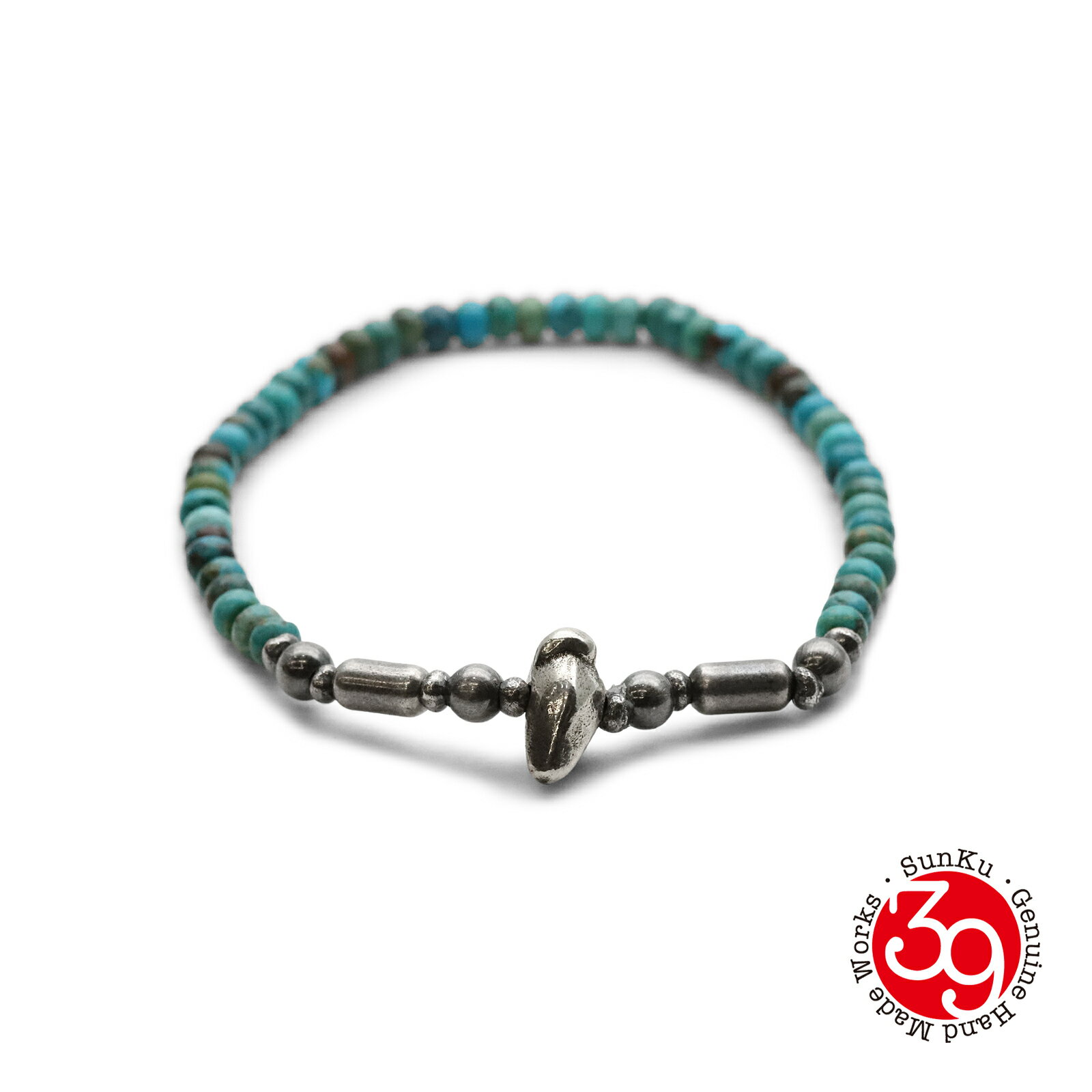 SunKu サンク 39 【 Turquoise & Silver Pipe Ball Beads Bracelet [ SK-344] ターコイズ & シルバー パイプ ボール ビーズ ブレスレット 】[ 正規品 ] シルバー 925 銀 シンプル プレゼント ユニセックス ギフト ペア メンズ レディース 人気 ブランド 【 送料無料 】