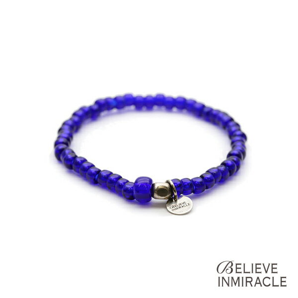 BELIEVEINMIRACLE ビリーブインミラクル 【 BZ BRACE ( ネイビー ) ビーズ ブレスレット 】[ 正規品 ] ガラスビーズ フリーサイズ 紺 シルバーカラー チャーム タグ ペア プレゼント ユニセックス メンズ レディース 人気 ブランド おしゃれ