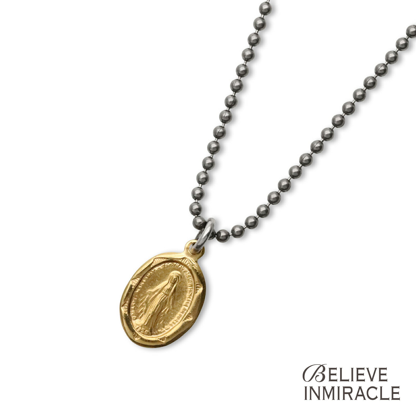 Rakuten - BELIEVEINMIRACLE ビリーブインミラクル 【 K18GP NC ( MARIA ) マリア ネックレス 】[ 正規品 ] ペンダント 不思議のメダイ 奇跡のメダイ シルバー 金色 銀 925 ゴールドカラー ペア プレゼント ユニセックス メンズ レディース 人気 ブランド おしゃれ 【 送料無料 】