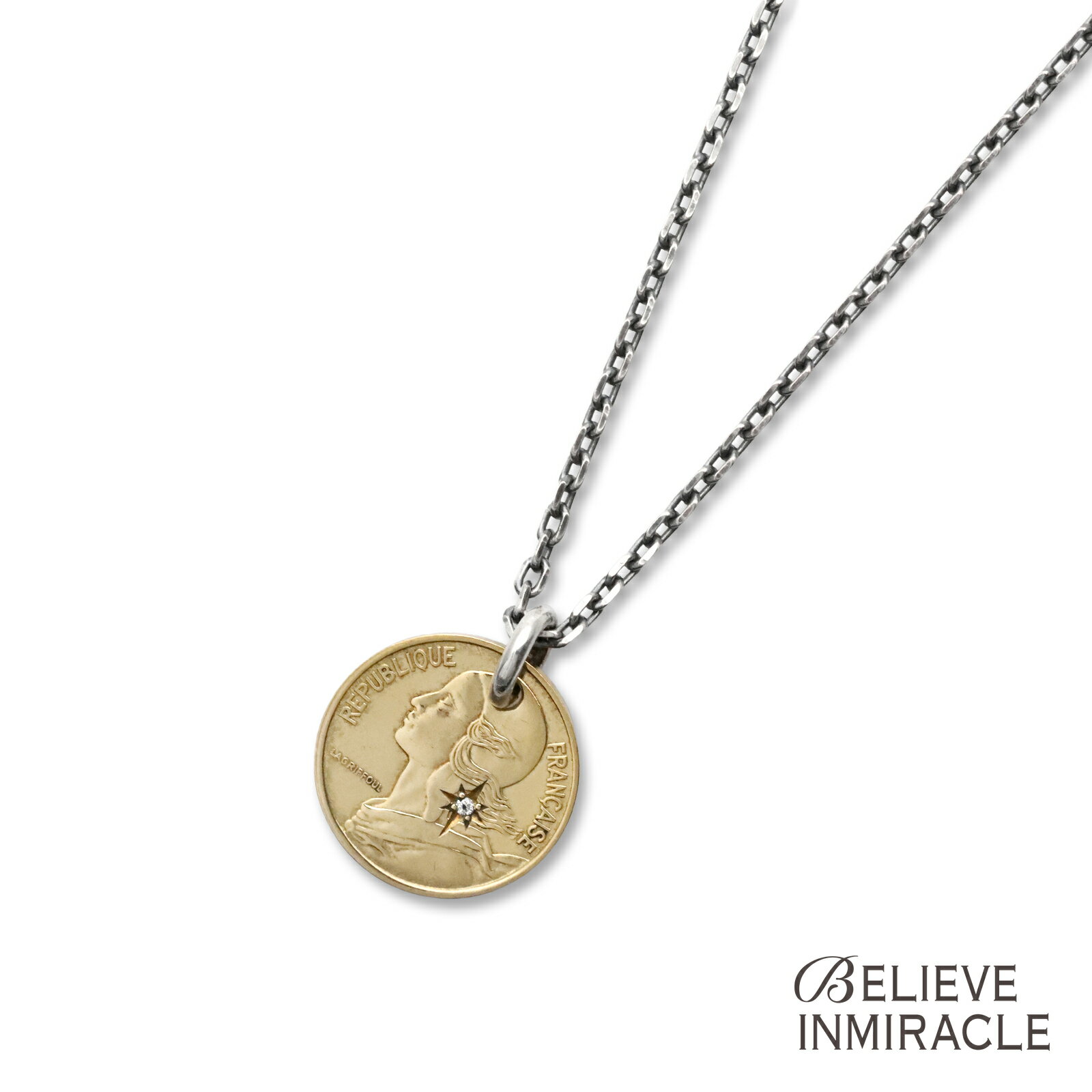 Rakuten - BELIEVEINMIRACLE ビリーブインミラクル 【 OLD COIN DIAMOND ( LADY ) オールド コイン ネックレス レディー 】[ 正規品 ] ペンダント シルバー 銀 925 ダイヤモンド フランス ペア プレゼント ユニセックス メンズ レディース 人気 ブランド おしゃれ 【 送料無料 】