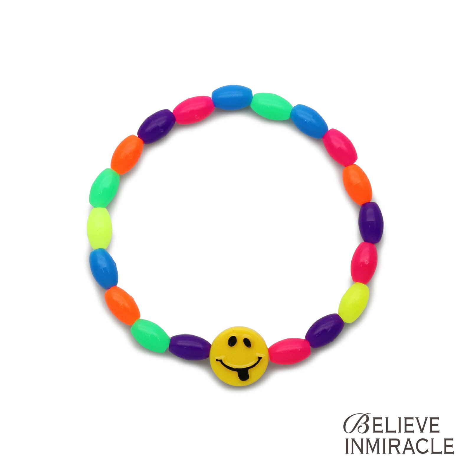Rakuten - BELIEVEINMIRACLE ビリーブインミラクル 【 PLASTIC BZ BRACE ネオンカラー プラスチック ビーズ ブレスレット 】[ 正規品 ] 腕輪 ニコちゃん スマイリーフェイス ペア プレゼント ユニセックス メンズ レディース 人気 ブランド おしゃれ