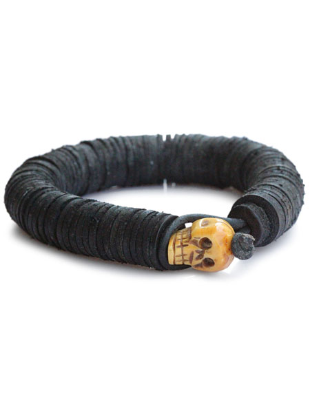 gbb custom leather / gbb カスタム レザー 【 Leather Beaded Skull Bangle (Black) レザー スカル ...