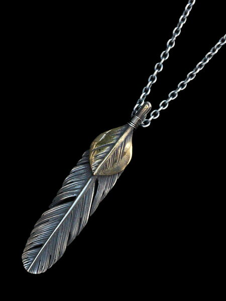 HARIM ハリム 【 HARIM FEATHER CENTER S (BRカスタム) / [ HRP120SPBR ] 】[ 正規品 ] フェザー ネックレス ペンダント アンティークゴールド シルバー メンズ レディース 【 送料無料 】