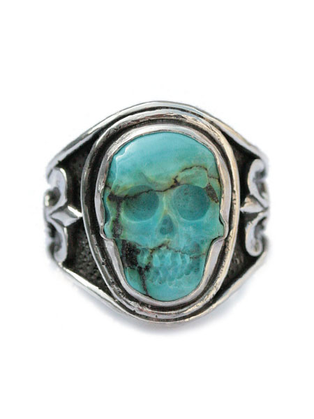 Lee Downey ꡼ˡ Sculpted Skull Ring - Turquoise /     ...