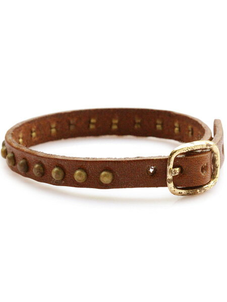 gbb custom leather / gbb カスタム レザー 【 Band 22 (Brown × Brass) 】[ 正規品 ] レザー ブレス カフ ブレスレット スタッズ バックル ベルト 革 ブラウン 茶色 ブラス ゴールド 真鍮 細身 メンズ レディース