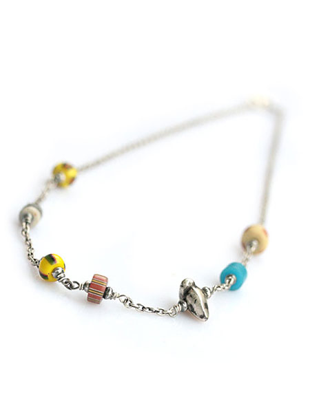 SunKu サンク 39 【 MIX Chain & Beads Necklace / [ SK-026-Mix ] 】[ 正規品 ] ミックスチェーン ビーズネックレス ペンダント シルバー カラフル アンティークビーズ 銀 メンズ レディース 【 送料無料 】
