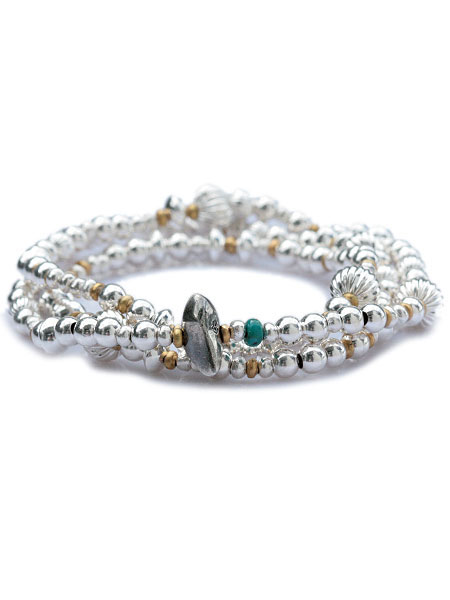 SunKu サンク 39 【 Mix Silver Beads ネックレス & ブレスレット / [ SK-054 ] 】[ 正規品 ] ミックスシルバービーズ 3連ラップ ペンダント ブラス ゴールド ターコイズ グリーン 金 緑 銀 真鍮 天然石 宝石 メンズ レディース 【 送料無料 】