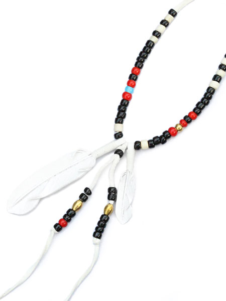 ROOSTERKING & CO. ルースターキング&カンパニー 【 Leather Feather &Beads; Necklace (white) レザーフェザービーズネックレス ホワイト 】[ 正規品 ] ペンダント インディアン レッド ライトブルー ブラック メンズ 【 送料無料 】